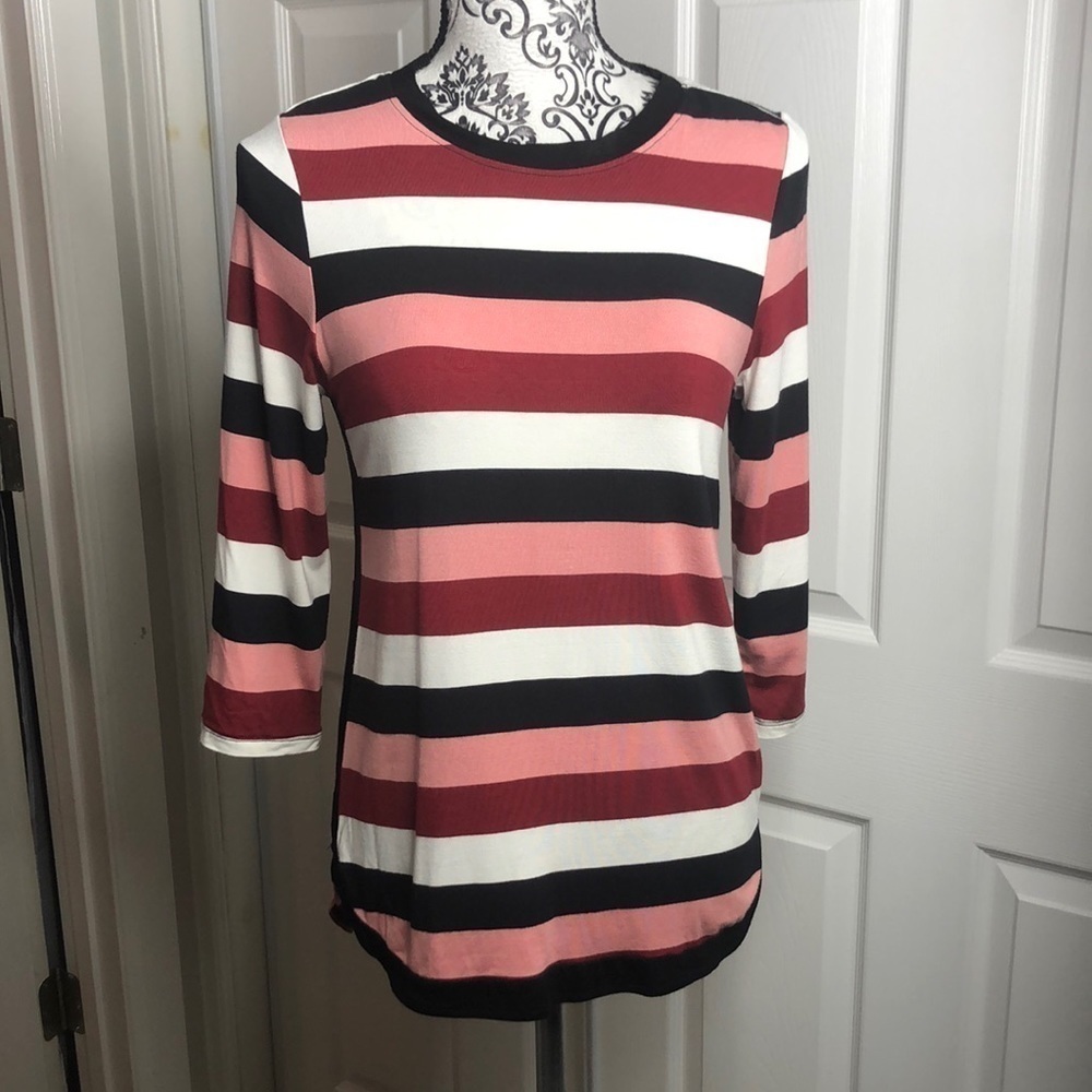 41 Hawthorn Blouse Red Pink Black 3/4 Top XS